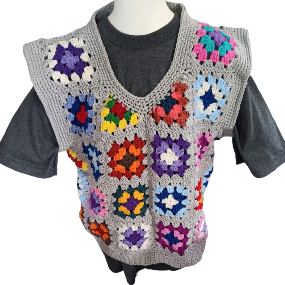 Hand Knitted Granny Square Sweater Vest